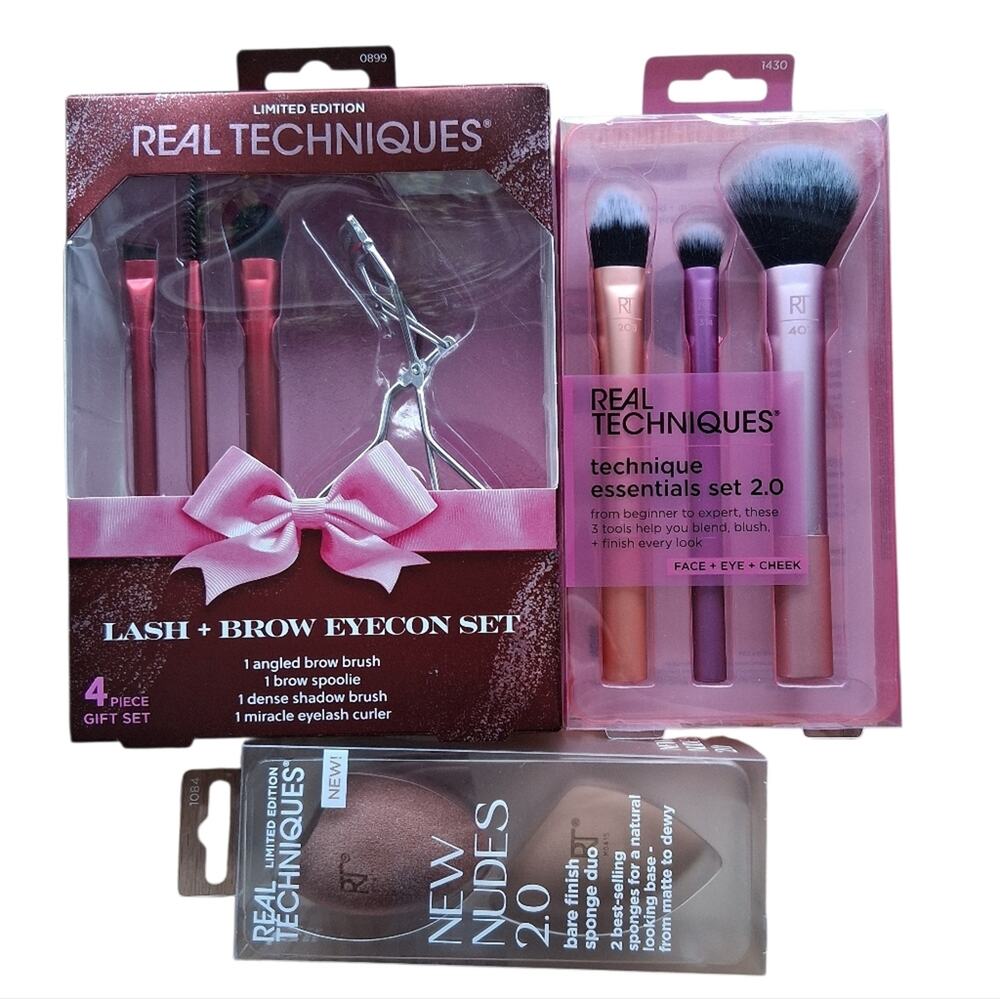 NWT Real Techniques Lash & Brow, Makeup Sponges And Brush Set Bundle Of 3